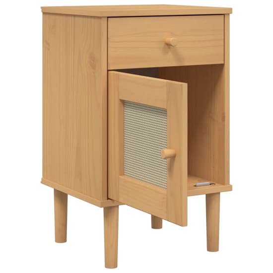 Celle Pinewood Bedside Cabinet With 1 Door 1 Drawer In Brown_5