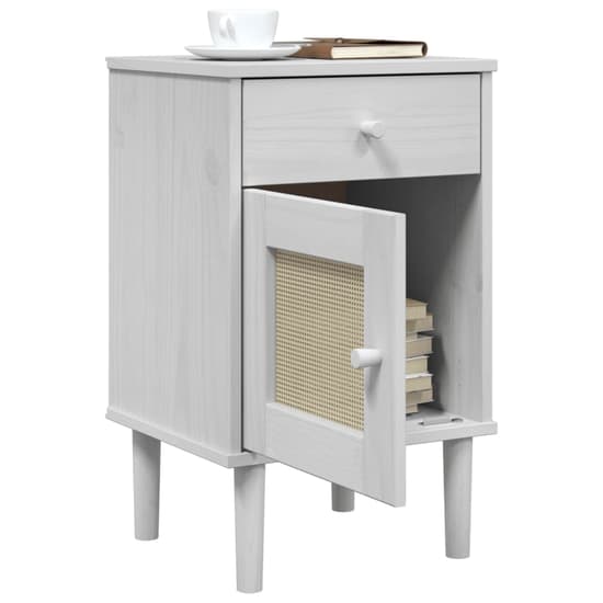 Celle Pinewood Bedside Cabinet With 1 Door 1 Drawer In White_4