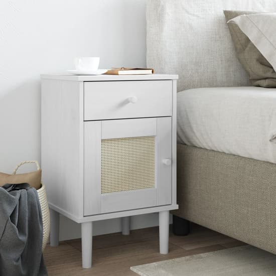 Celle Pinewood Bedside Cabinet With 1 Door 1 Drawer In White_1