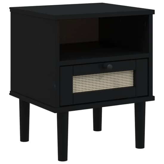 Celle Pinewood Bedside Cabinet With 1 Drawer In Black_2