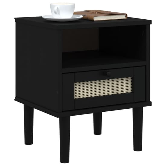 Celle Pinewood Bedside Cabinet With 1 Drawer In Black_3