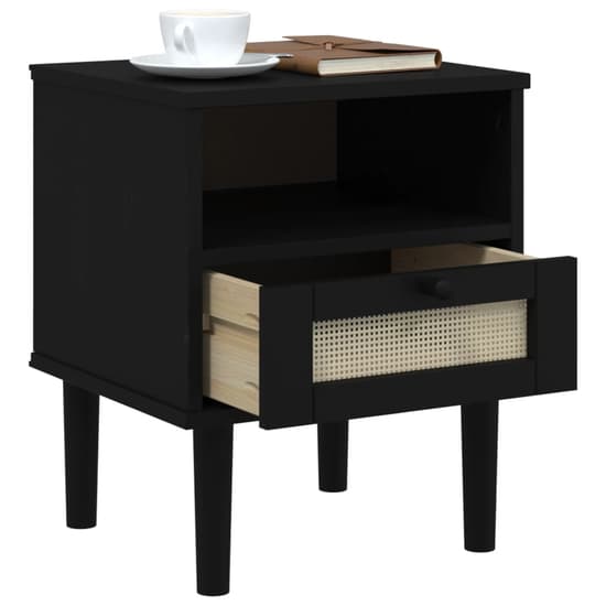 Celle Pinewood Bedside Cabinet With 1 Drawer In Black_4
