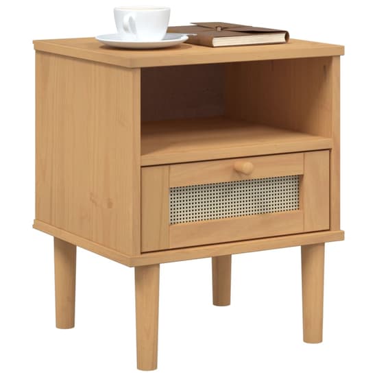 Celle Pinewood Bedside Cabinet With 1 Drawer In Brown_3
