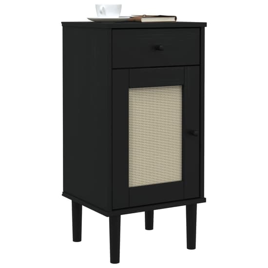 Celle Pinewood Bedside Cabinet Tall 1 Door 1 Drawer In Black_3