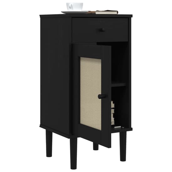 Celle Pinewood Bedside Cabinet Tall 1 Door 1 Drawer In Black_4