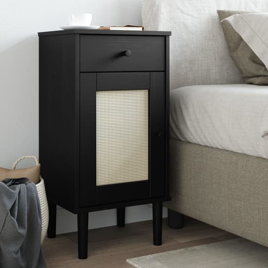 Celle Pinewood Bedside Cabinet Tall 1 Door 1 Drawer In Black_1