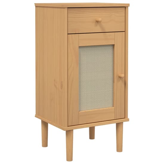 Celle Pinewood Bedside Cabinet Tall 1 Door 1 Drawer In Brown_2