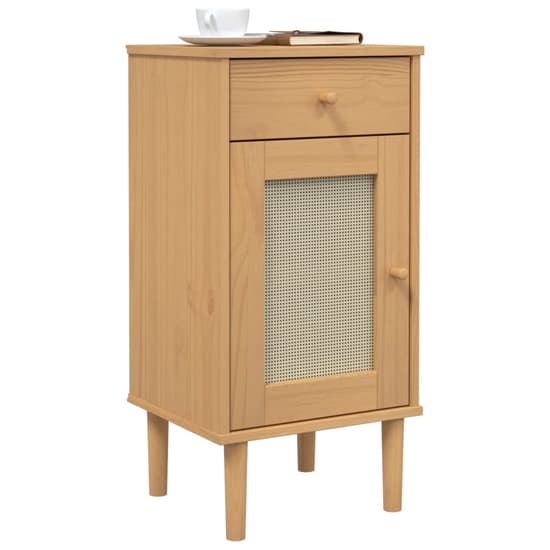 Celle Pinewood Bedside Cabinet Tall 1 Door 1 Drawer In Brown_3