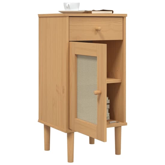 Celle Pinewood Bedside Cabinet Tall 1 Door 1 Drawer In Brown_4