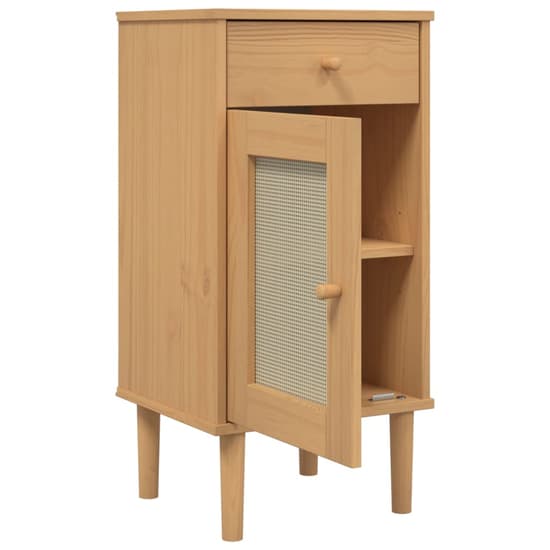Celle Pinewood Bedside Cabinet Tall 1 Door 1 Drawer In Brown_6