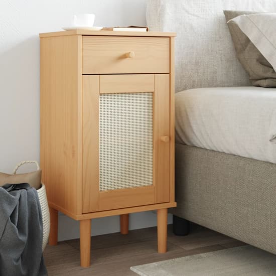 Celle Pinewood Bedside Cabinet Tall 1 Door 1 Drawer In Brown_1