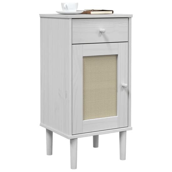 Celle Pinewood Bedside Cabinet Tall 1 Door 1 Drawer In White_3