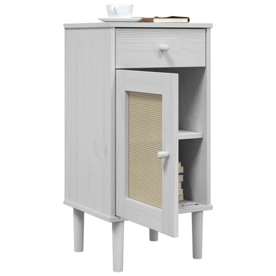 Celle Pinewood Bedside Cabinet Tall 1 Door 1 Drawer In White_4