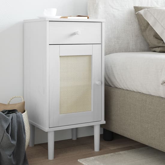 Celle Pinewood Bedside Cabinet Tall 1 Door 1 Drawer In White_1