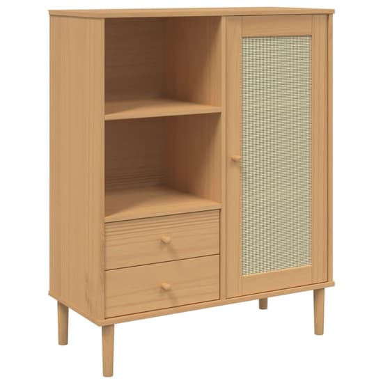 Celle Pinewood Highboard With 1 Door 2 Drawers In Brown_2