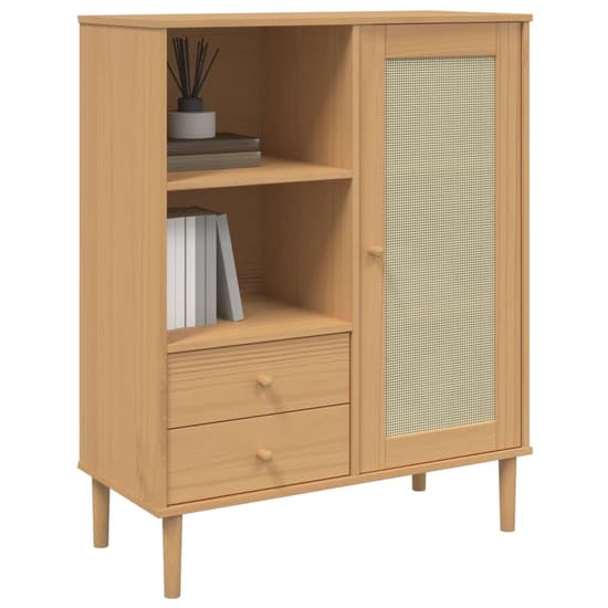 Celle Pinewood Highboard With 1 Door 2 Drawers In Brown_3