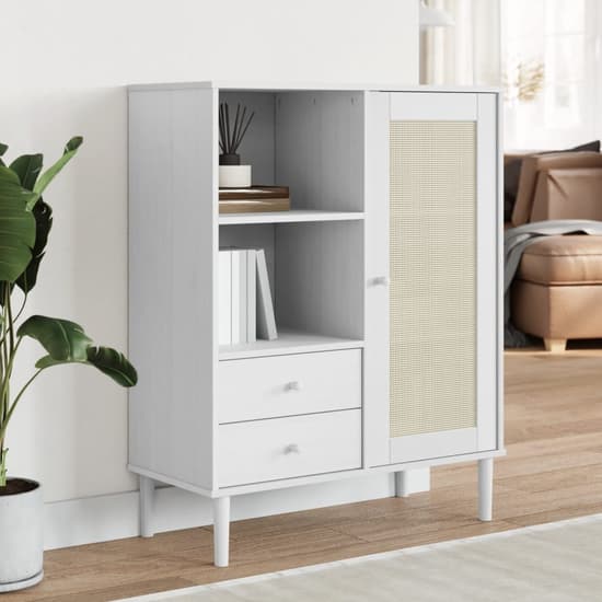 Celle Pinewood Highboard With 1 Door 2 Drawers In White_1