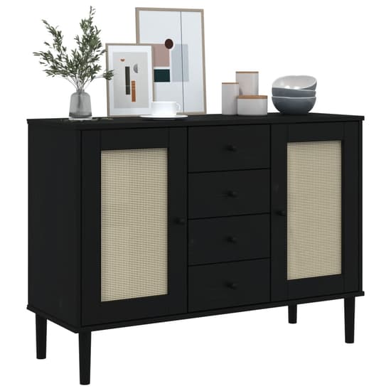 Celle Pinewood Sideboard With 2 Doors 4 Drawers In Black_3
