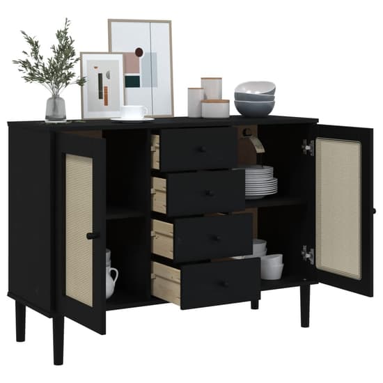 Celle Pinewood Sideboard With 2 Doors 4 Drawers In Black_4