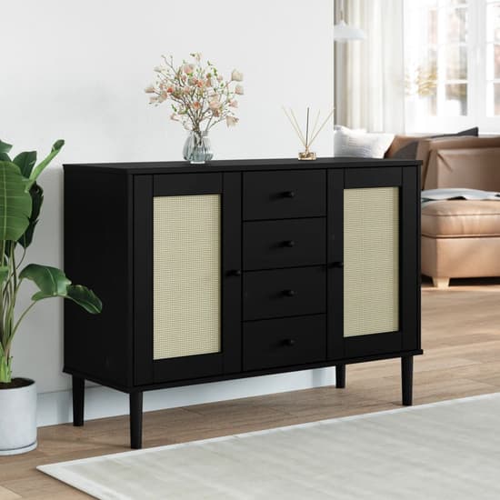Celle Pinewood Sideboard With 2 Doors 4 Drawers In Black_1