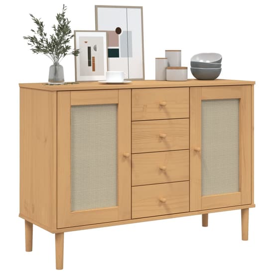 Celle Pinewood Sideboard With 2 Doors 4 Drawers In Brown_3
