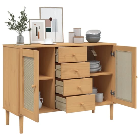 Celle Pinewood Sideboard With 2 Doors 4 Drawers In Brown_4