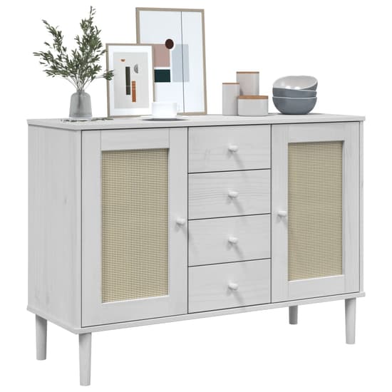Celle Pinewood Sideboard With 2 Doors 4 Drawers In White_3
