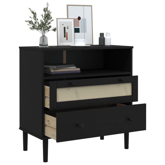 Celle Pinewood Sideboard With 2 Drawers In Black_4