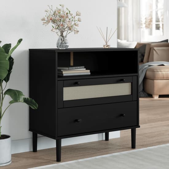 Celle Pinewood Sideboard With 2 Drawers In Black_1