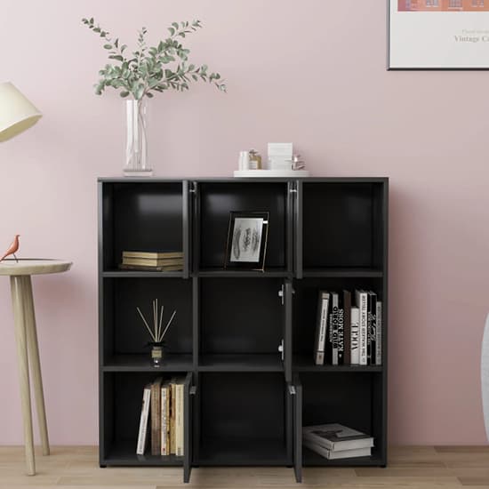 Celsa Wooden Bookcase With 5 Doors 4 Shelves In Grey_2