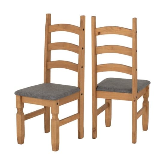 Central Distressed Waxed Pine Wooden Dining Chairs In Pair_1