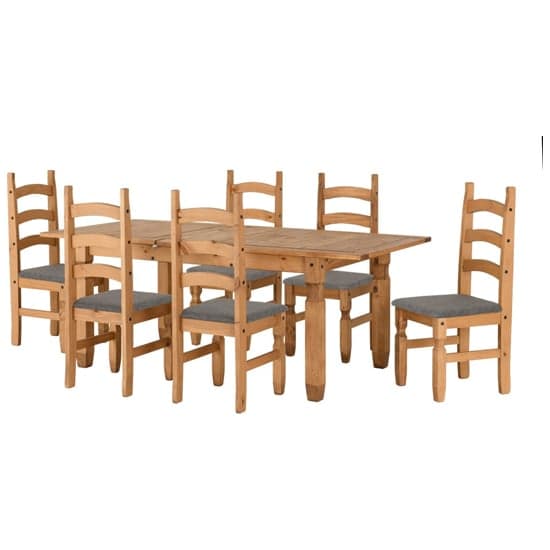 Central Extending Wooden Dining Table 6 Chairs In Waxed Pine_2