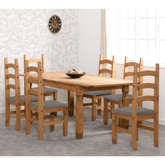 Central Extending Wooden Dining Table 6 Chairs In Waxed Pine_1