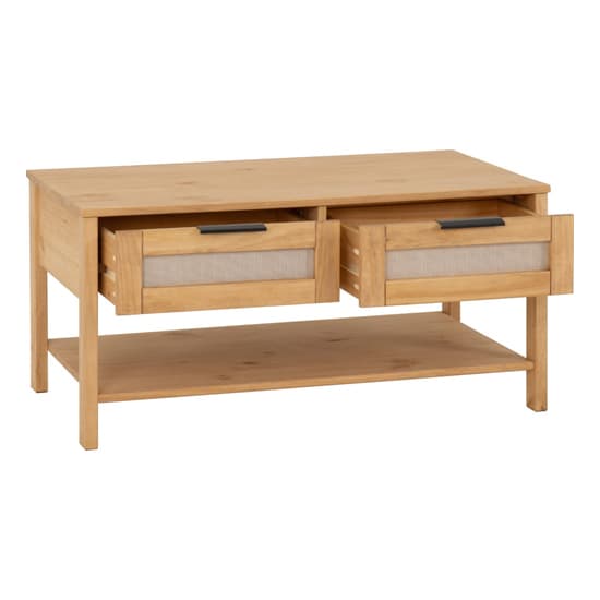 Central Wooden Coffee Table With 2 Drawers In Waxed Pine_4