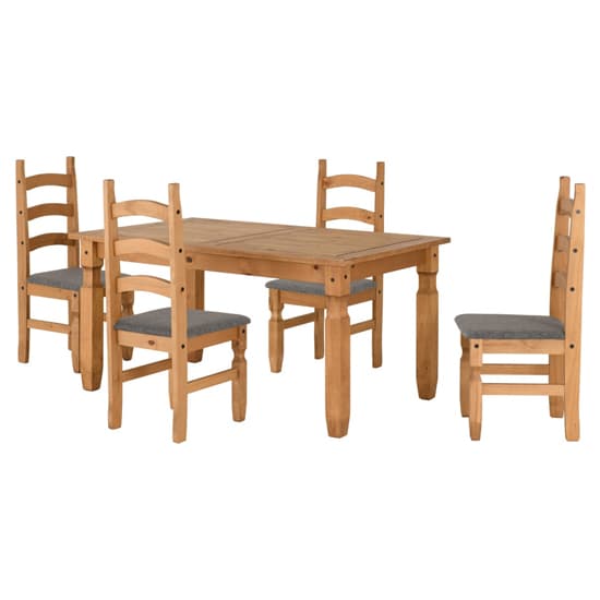 Central Wooden Dining Table With 4 Chairs In Waxed Pine_2