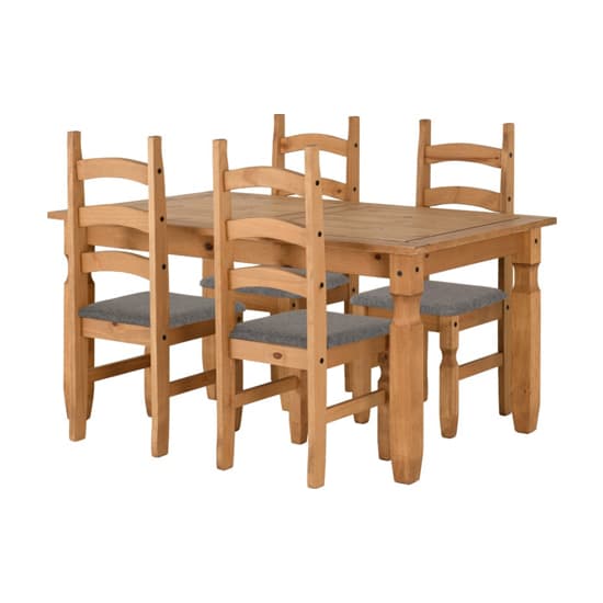 Central Wooden Dining Table With 4 Chairs In Waxed Pine_3