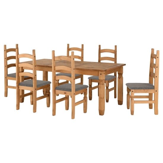 Central Wooden Dining Table With 6 Chairs In Waxed Pine_2
