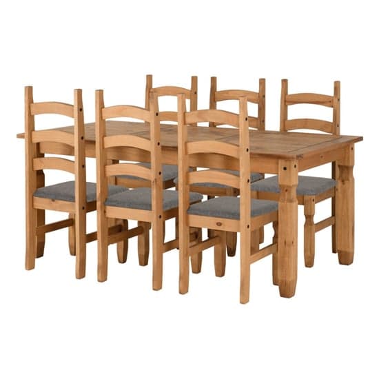 Central Wooden Dining Table With 6 Chairs In Waxed Pine_3