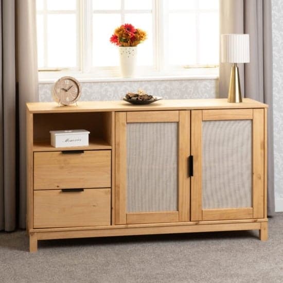 Central Wooden Sideboard With 2 Doors 2 Drawers In Wax Pine_1