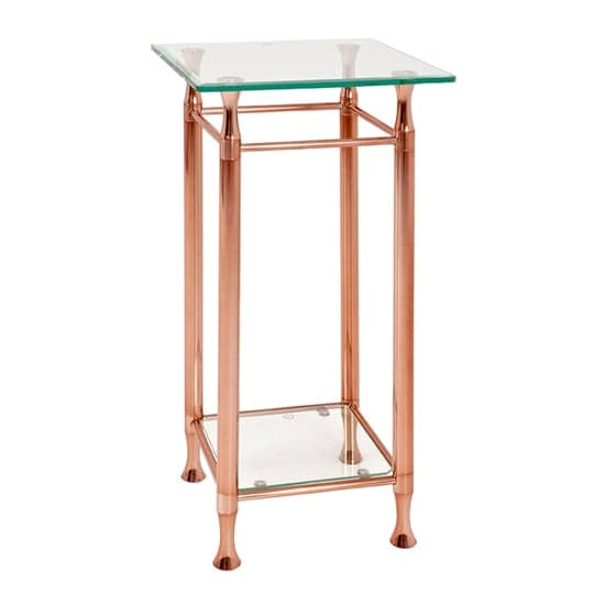 Cerrito Tall Clear Glass Side Table With Copper Metal Base_1