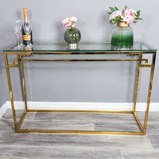 Cesar Clear Glass Console Table With Gold Frame_2