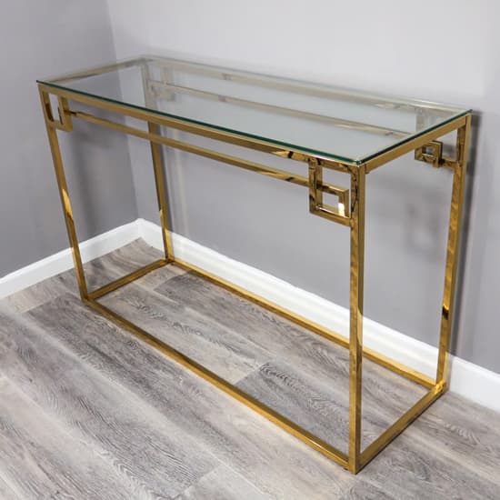 Cesar Clear Glass Console Table With Gold Frame_3