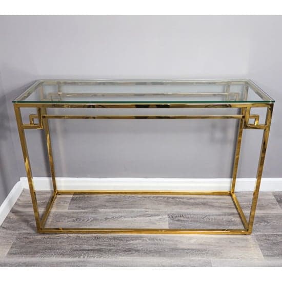Cesar Clear Glass Console Table With Gold Frame_4