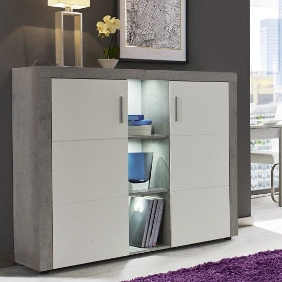 Cetrix Highboard In Cement Grey And White Fronts With LED_1