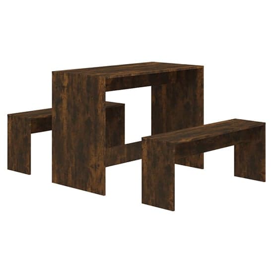 Ceylon Wooden Dining Table With 2 Benches In Smoked Oak_2