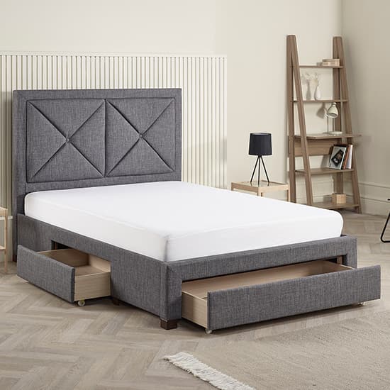Cezanne Fabric Double Bed With Drawers In Dark Grey_3