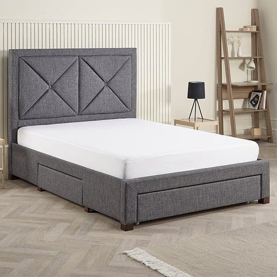 Cezanne Fabric Double Bed With Drawers In Dark Grey_2