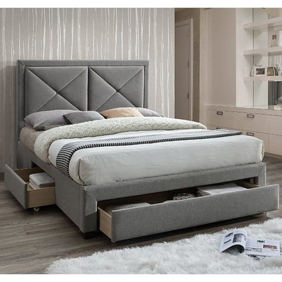 Cezanne Fabric Double Bed With Drawers In Grey Marl_1