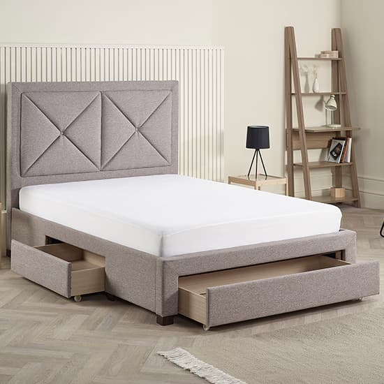 Cezanne Fabric Double Bed With Drawers In Grey Marl_3