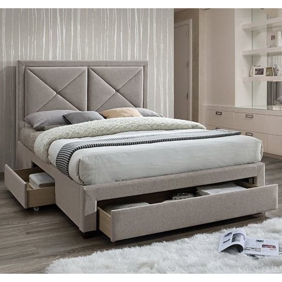 Cezanne Fabric Double Bed With Drawers In Mink_1